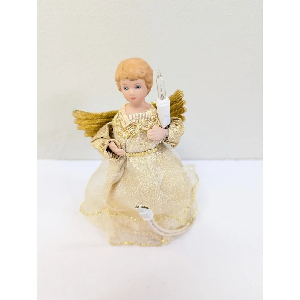 Vintage Lighted Bisque Porcelain Angel Christmas Tree Topper 5